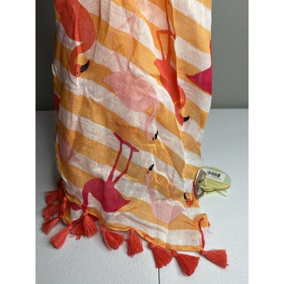 Spartina 449 Flamingos & Stripes Scarf With Tassels - Picture 4 of 5